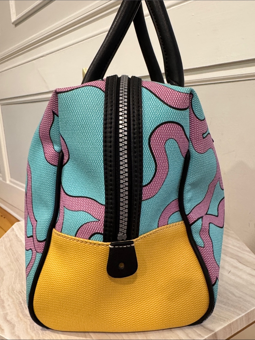 TOUS Bag Celeste Aqua Blue & Pink Patterned Satchel Bag - Picture 5 of 17